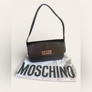 Moschino Redwall Black Shoulder Bag with Peace & Love Logo Plaque